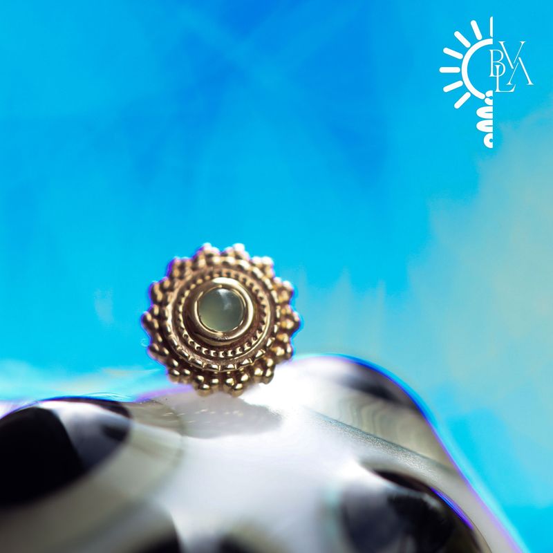 Afghan Chrysoprase Cabochon 4mm Threadless End 14k Yellow Gold