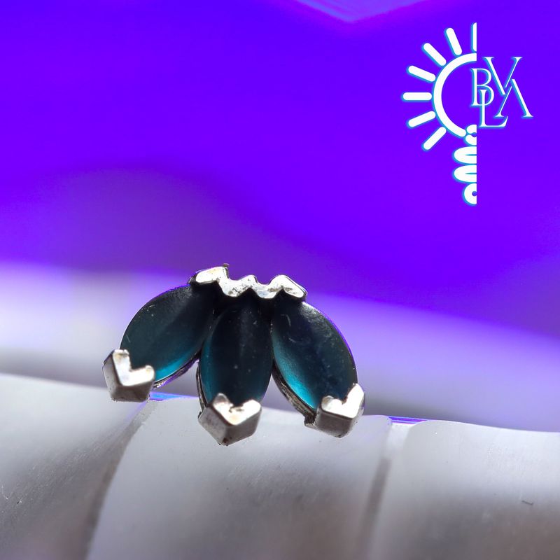 Triple Marquise Fan Sandblasted London Blue Topaz Threadless End 14k White Gold