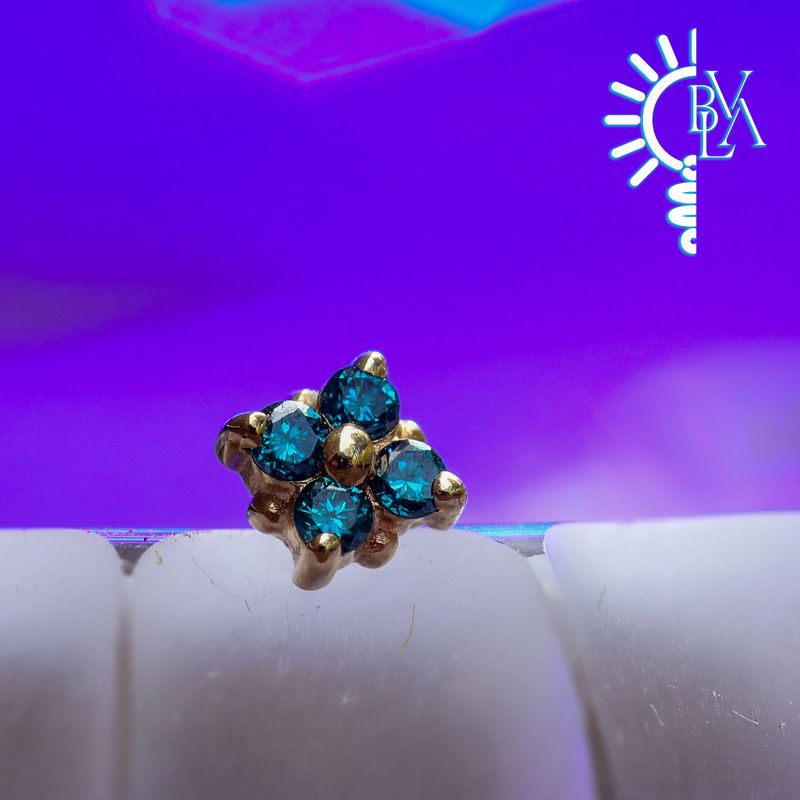 Tiny Reema Ocean Blue Diamond 2.7mm Threadless End 14k Yellow Gold