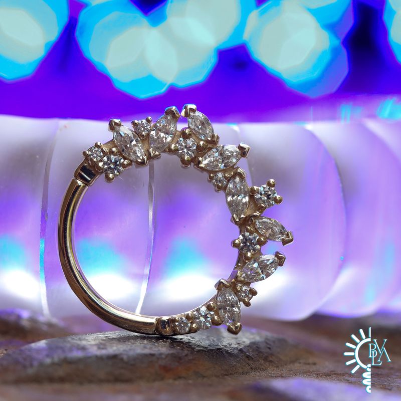 Naomi CZ Forward Facing Hinge Ring 16g 3/8" 14k Yellow Gold