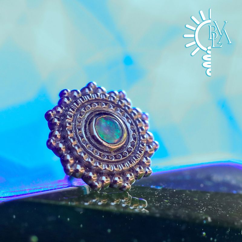 Afghan Genuine White Opal Cabochon 6mm 16g Threaded End 14k White Gold