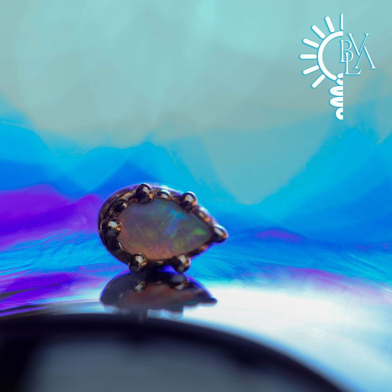 Crown Pear 4x2.5mm Genuine White Opal Cabochon Threadless End 14k Yellow Gold