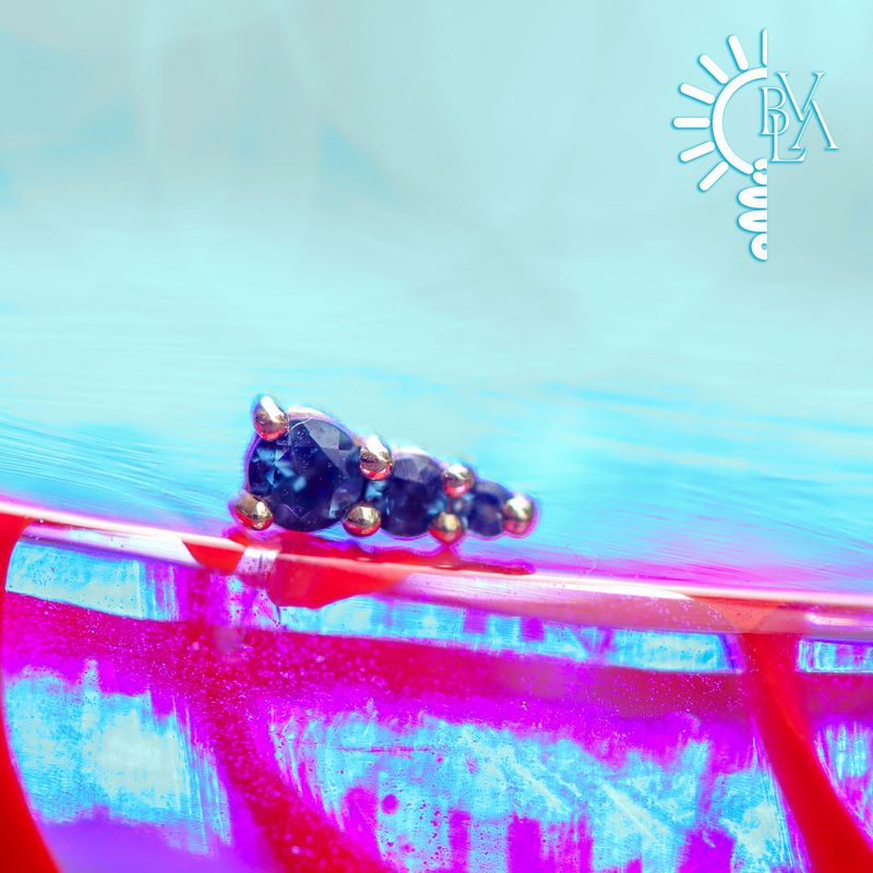 Jeanie 3 London Blue Topaz 16g Threaded End 14k Yellow Gold