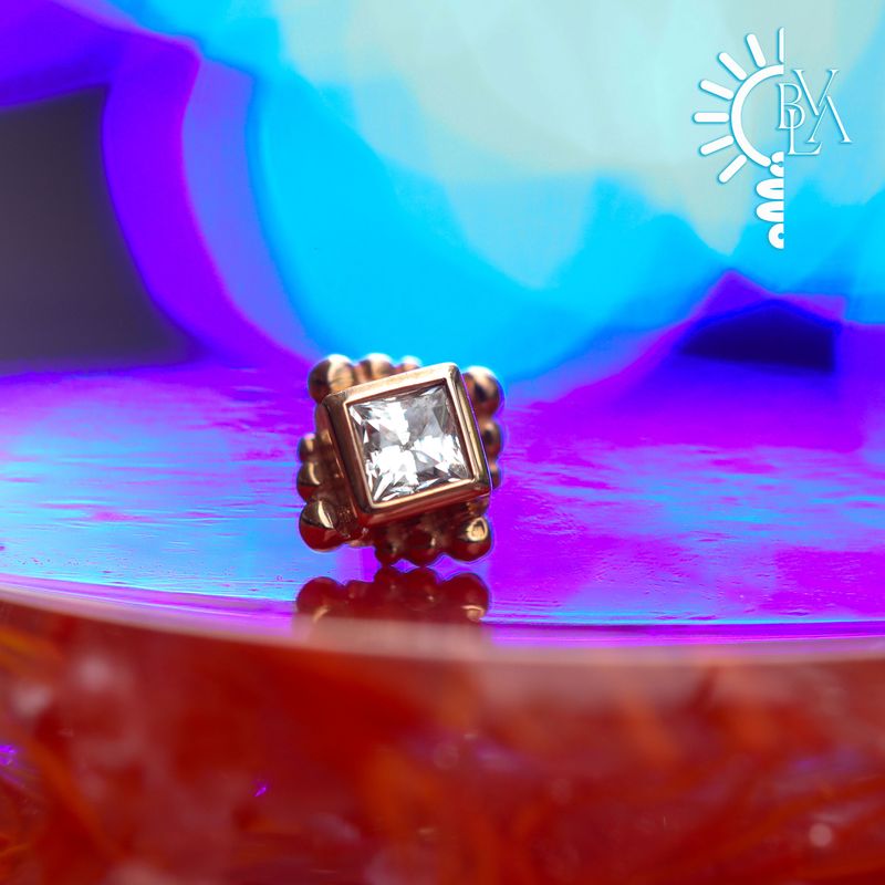 Beaded Princess Bezel CZ Threadless End 14k Rose Gold