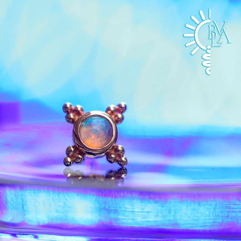 Mini Kandy Genuine White Opal Cabochon Threadless End 14k Rose Gold