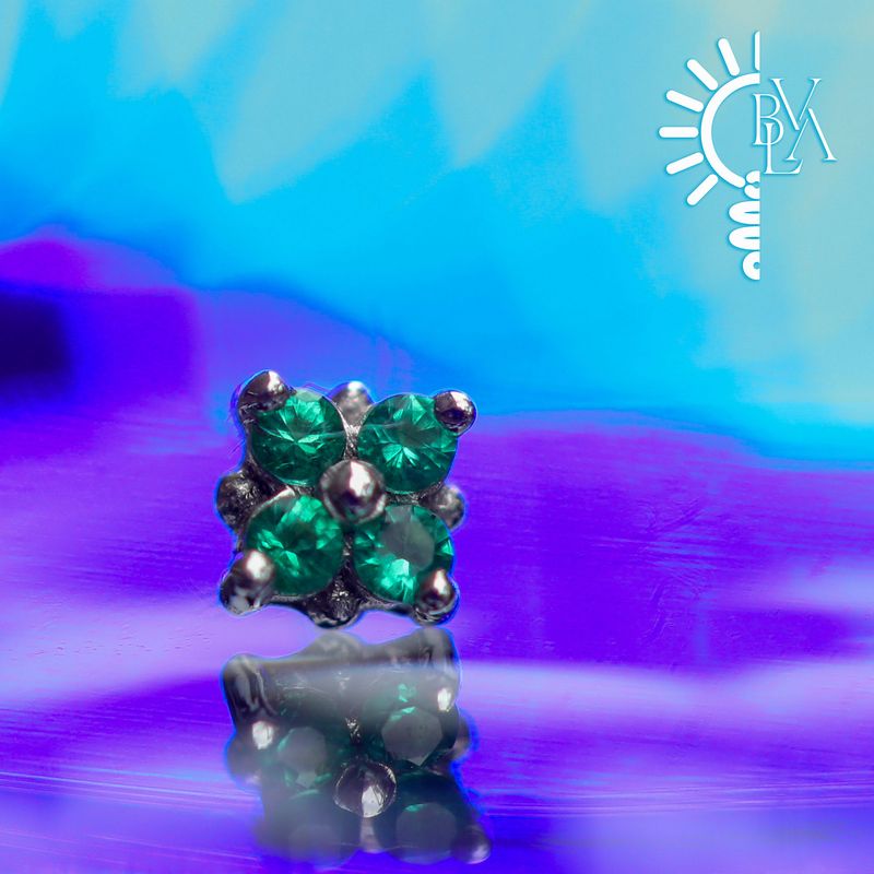 Tiny Reema Emerald 2.7mm Threadless End 14k White Gold