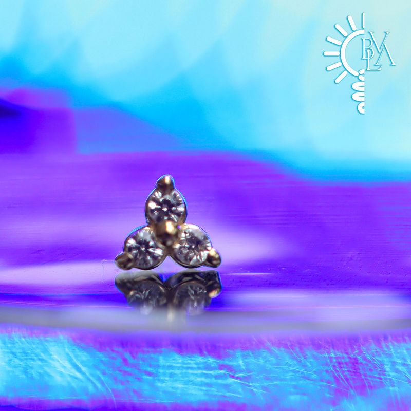 Tri Prong Cluster CZ Threadless End 14k Yellow Gold