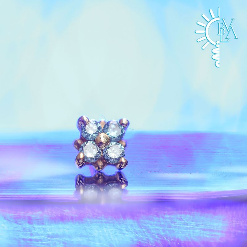 Tiny Reema Ice Blue Diamond 2.7mm Threadless End 14k Yellow Gold