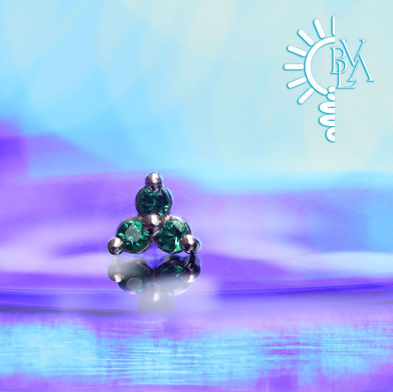 Tri Prong Cluster Emerald Threadless 14k White Gold