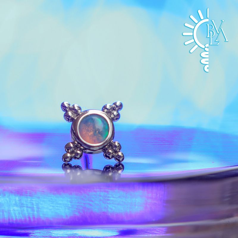 Mini Kandy Genuine White Opal Cabochon Threadless End 14k White Gold