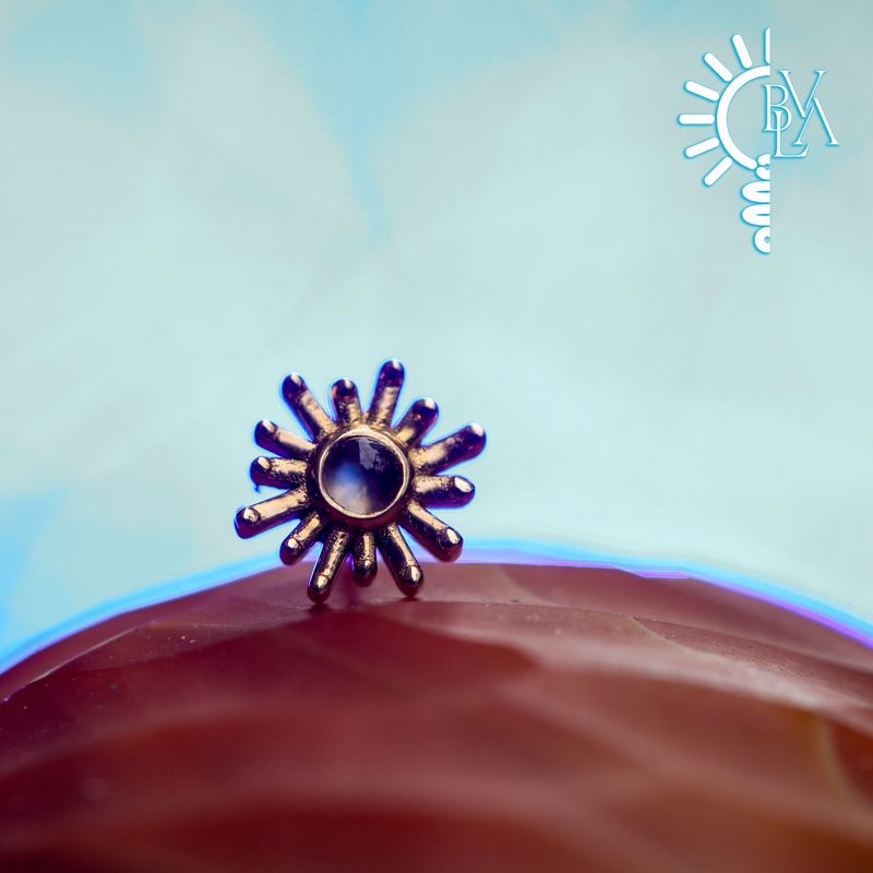 Sunray Rainbow Moonstone Cabochon 4mm Threadless End 14k Yellow Gold