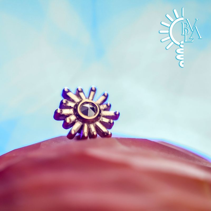 Sunray Marcasite 4mm 16g Threaded End 14k Yellow Gold