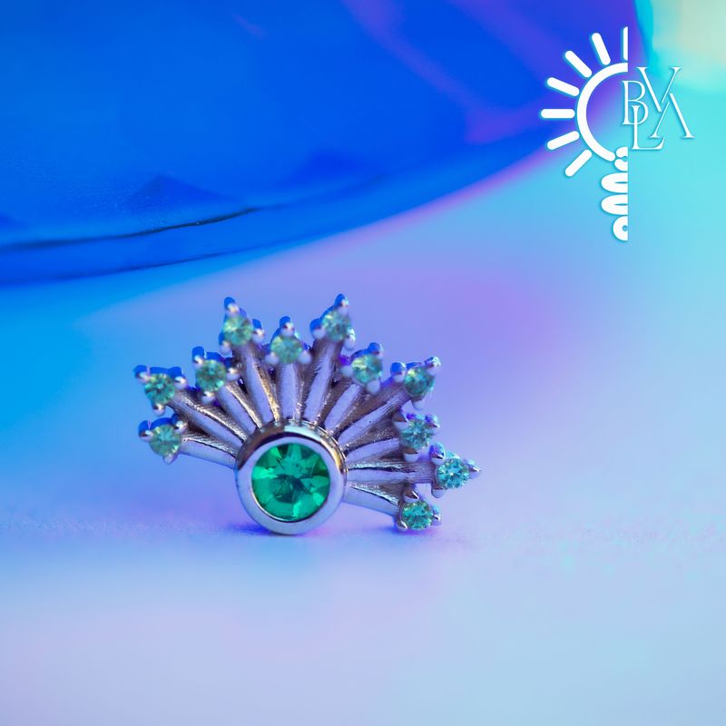 Twilight Tsavorite, Emerald 14g Threaded End 14k White Gold