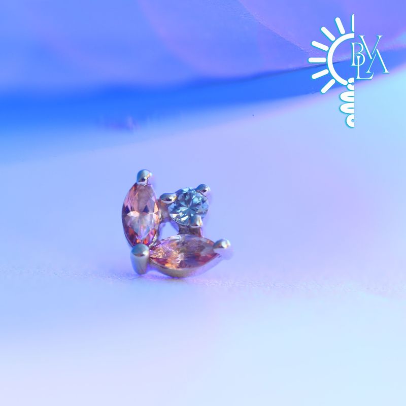 Bloom Peach Topaz, Grey Sapphire 4mm Threadless End 14k Yellow Gold