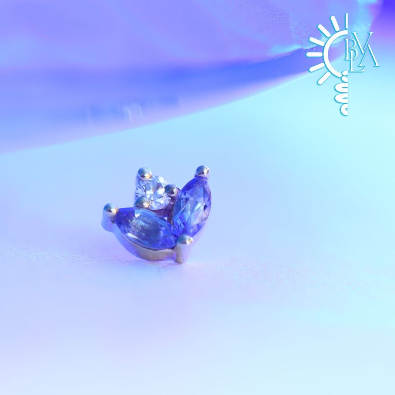 Bloom Tanzanite, VS1 Diamond 4mm Threadless End 14k Yellow Gold