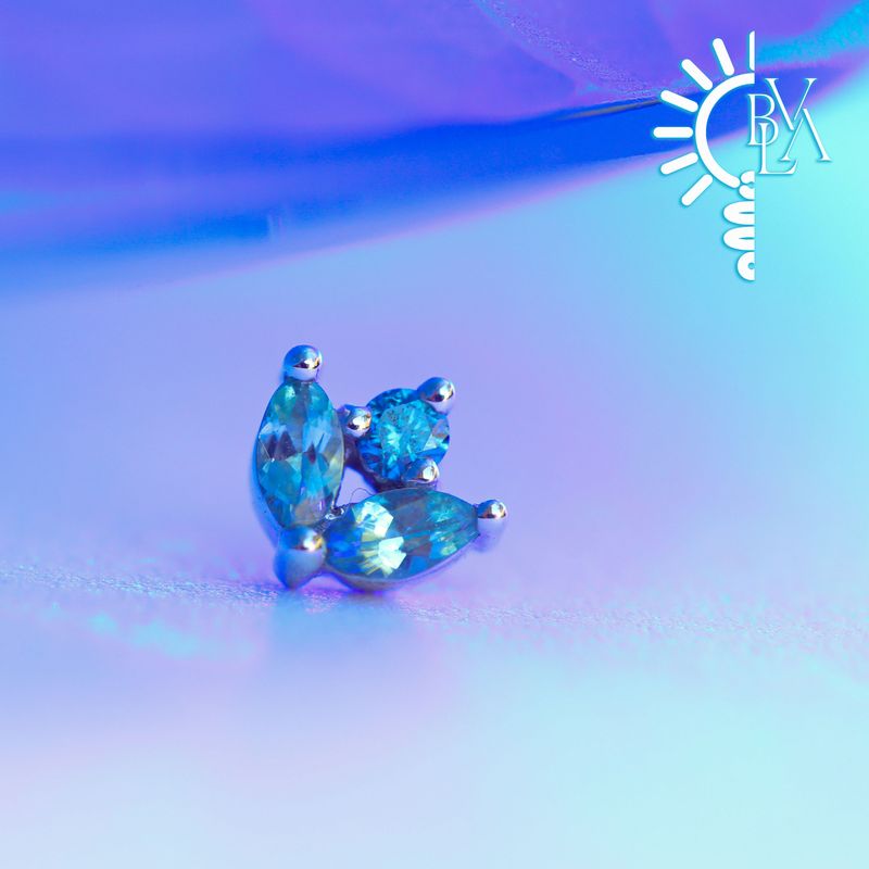 Bloom Seafoam Tourmaline, Ocean Blue Diamond 4mm Threadless End 14k White Gold