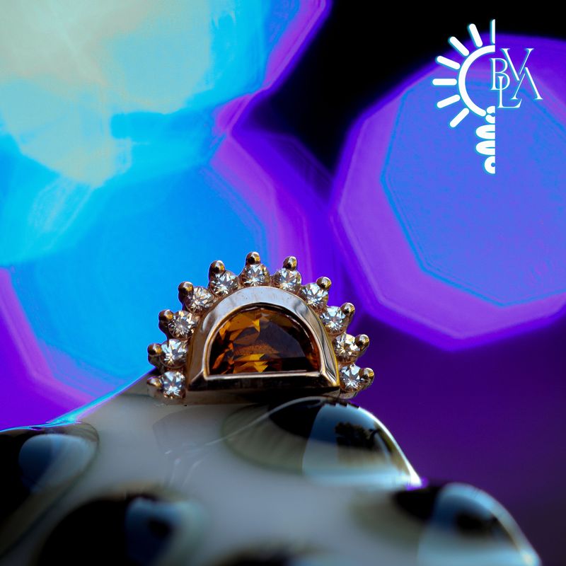 Triton Madeira Citrine, Champagne Sapphire 14g Threaded End 14k Rose Gold