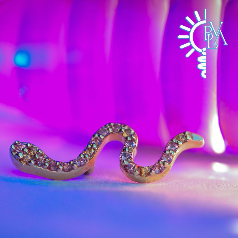 Mamba Padparadscha Sapphire, Honey Topaz 16mm 14g Threaded End 14k Yellow Gold