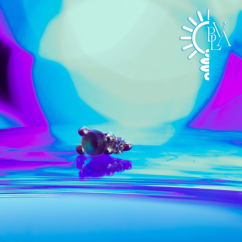 Tiny Jeanie 2 Rainbow Moonstone Cabochon, VS1 Diamond Threadless End 14k Rose Gold