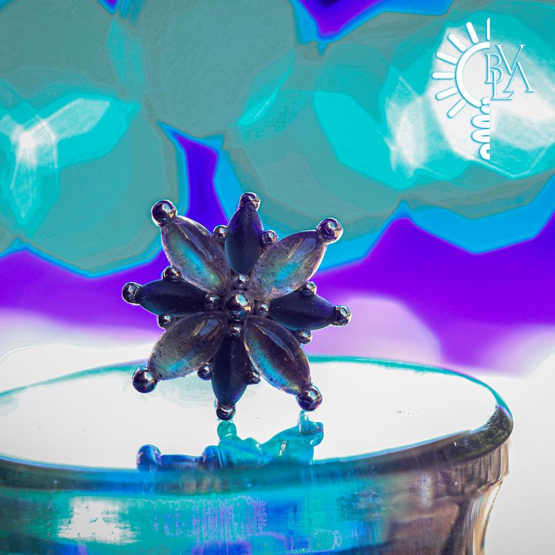 Polaris Labradorite Cabochon, Sandblasted London Blue Topaz 14g Threaded End 14k White Gold