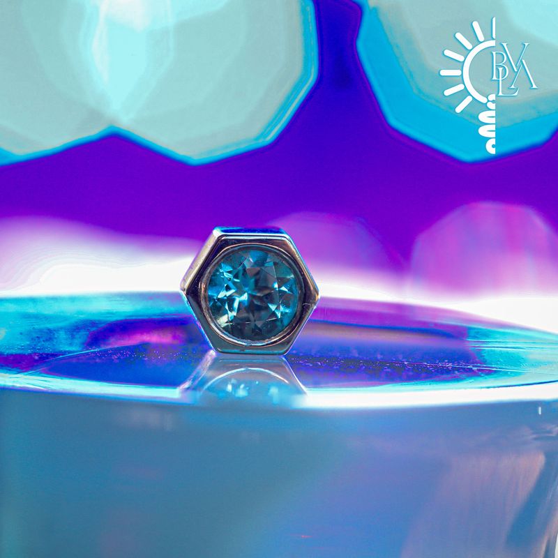 Miel Swiss Blue Topaz 3mm Threadless End 14k White Gold