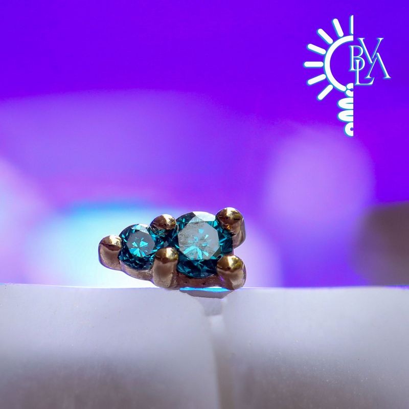 Tiny Jeanie 2 Ocean Blue Diamond Threadless 14k Yellow Gold