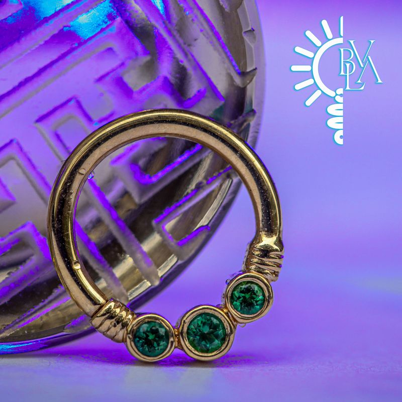 Faraway Rainforest Topaz Forward Facing Seam Ring 16g 5/16" 14k Yellow Gold