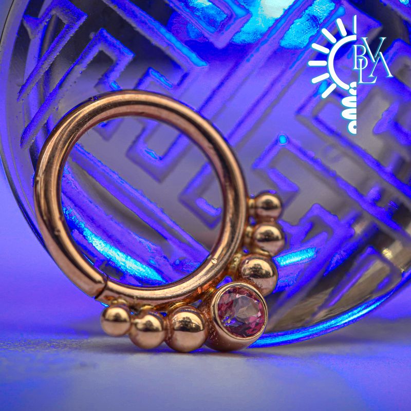 Dione Pink Topaz Forward Facing Seam Ring 16g 5/16" 14k Rose Gold