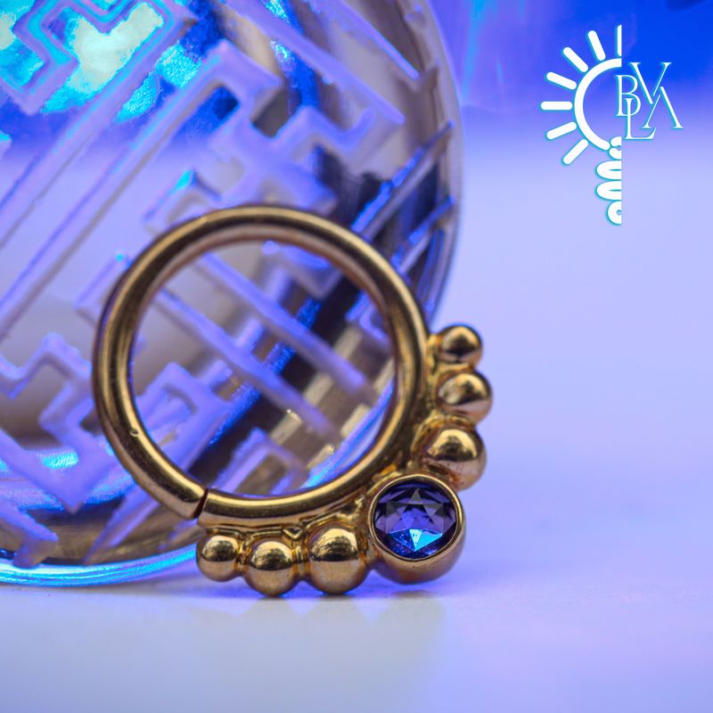 Dione Rose Cut Amethyst Forward Facing Seam Ring 16g 5/16" 14k Yellow Gold