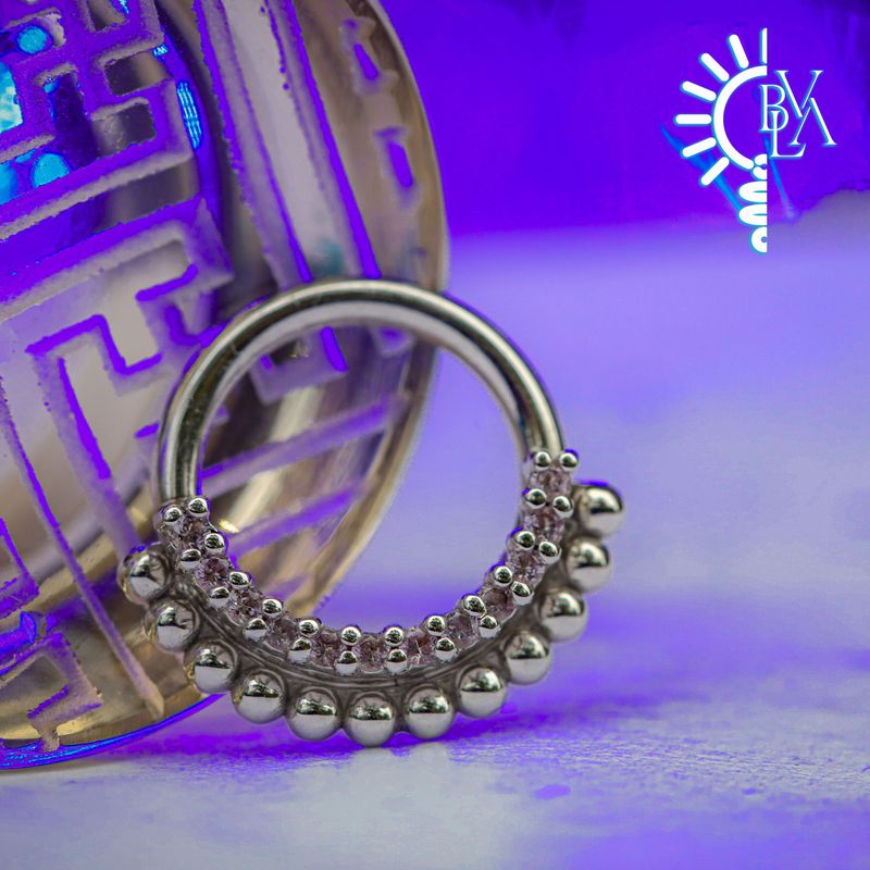 Aria Light Pink Sapphire Forward Facing Seam Ring 16g 5/16" 14k White Gold