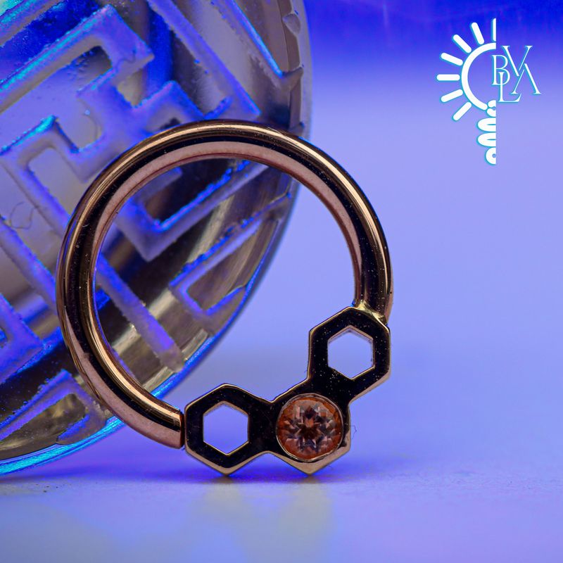 Honeycomb Peach Topaz Forward Facing Seam Ring 16g 5/16" 14k Rose Gold