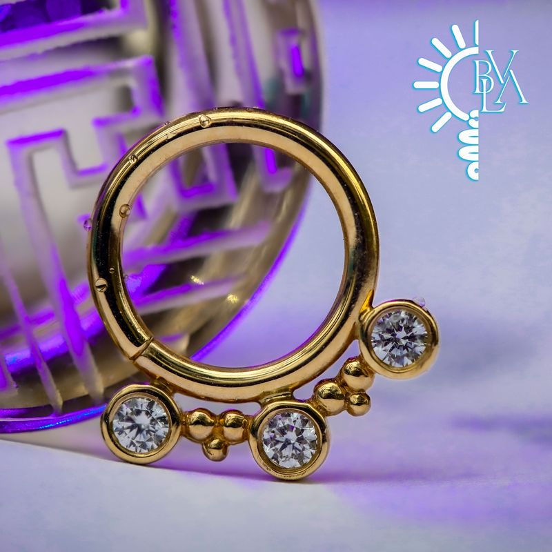 Eden 3 CZ Forward Facing Seam Ring 16g 5/16" 14k Yellow Gold