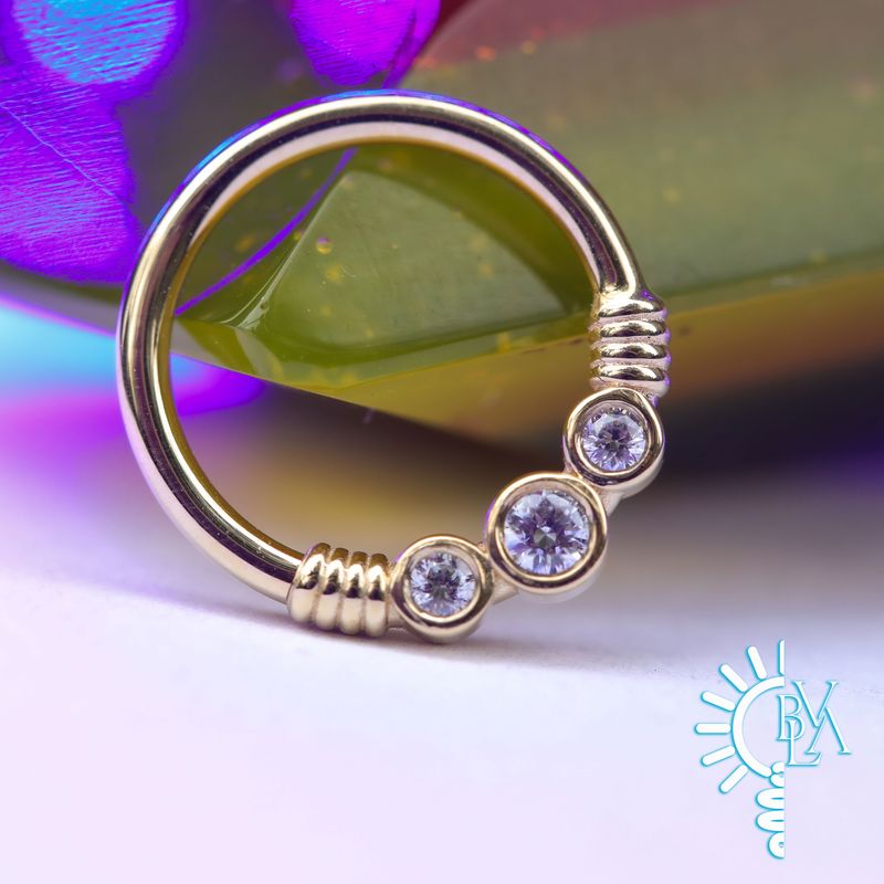 Faraway White CZ Forward Facing Seam Ring 16g 3/8" 14k Yellow Gold