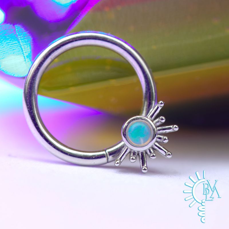 Live to Tell Genuine White Opal Cabochon Forward Facing Seam Ring 16g 11/32" 14k White Gold