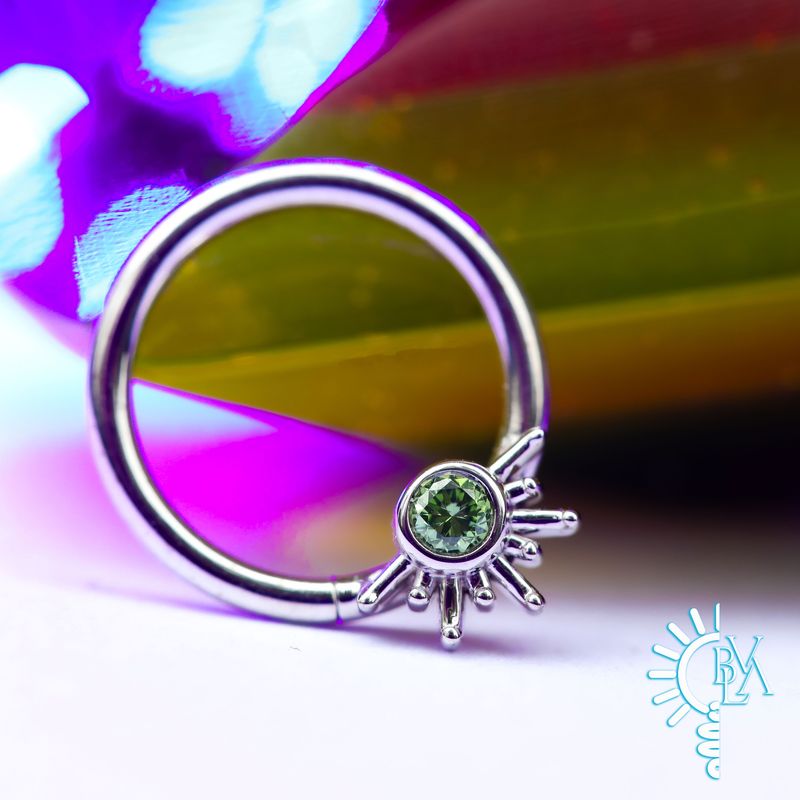 Live to Tell Ice Green Diamond Forward Facing Seam Ring 16g 3/8" 14k White Gold