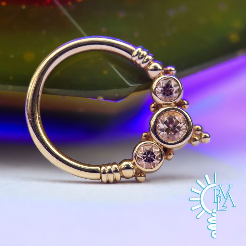 Sylvie Champagne Sapphire Forward Facing Seam Ring 16g 3/8" 14k Yellow Gold