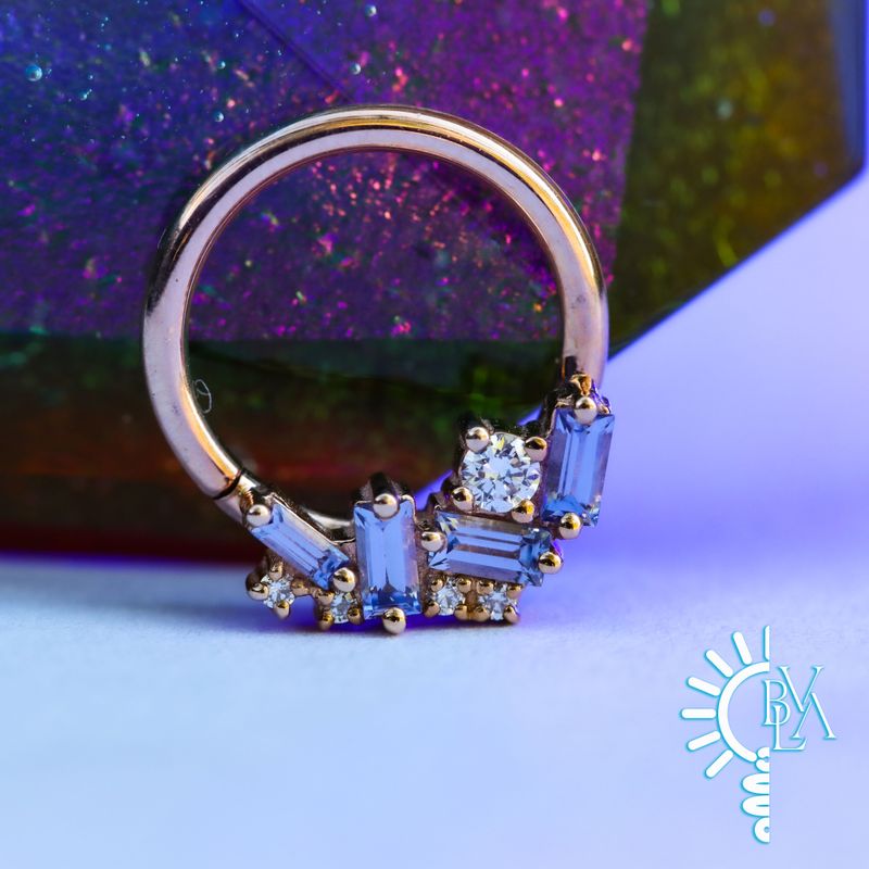 Myriad Amethyst, Rhodolite, VS1 Diamond Forward Facing Seam Ring 16g 3/8" 14k White Gold