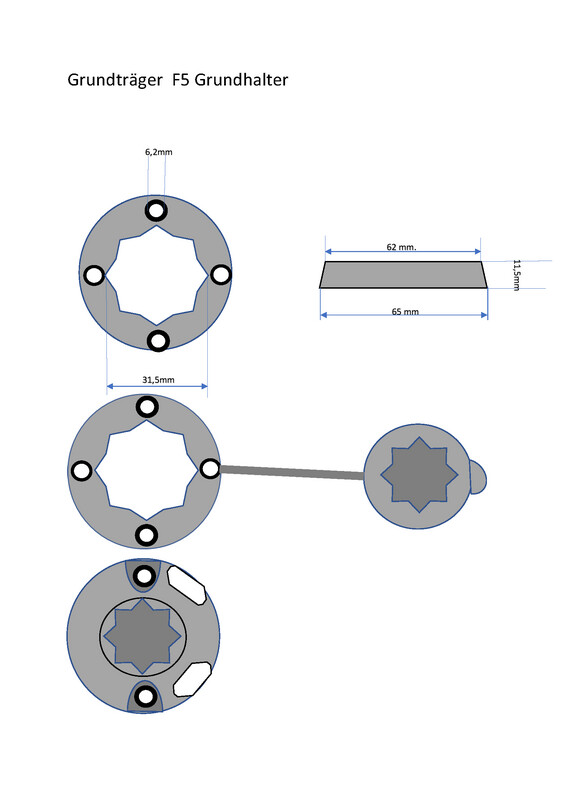 F5 Rutenhalter Grundträger mit Maßangaben