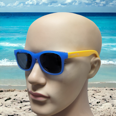 Sonnenbrille SEENsuechtig blau gelb mit Auftrieb Unisex Damen Herren inkl. Tuch + Hülle