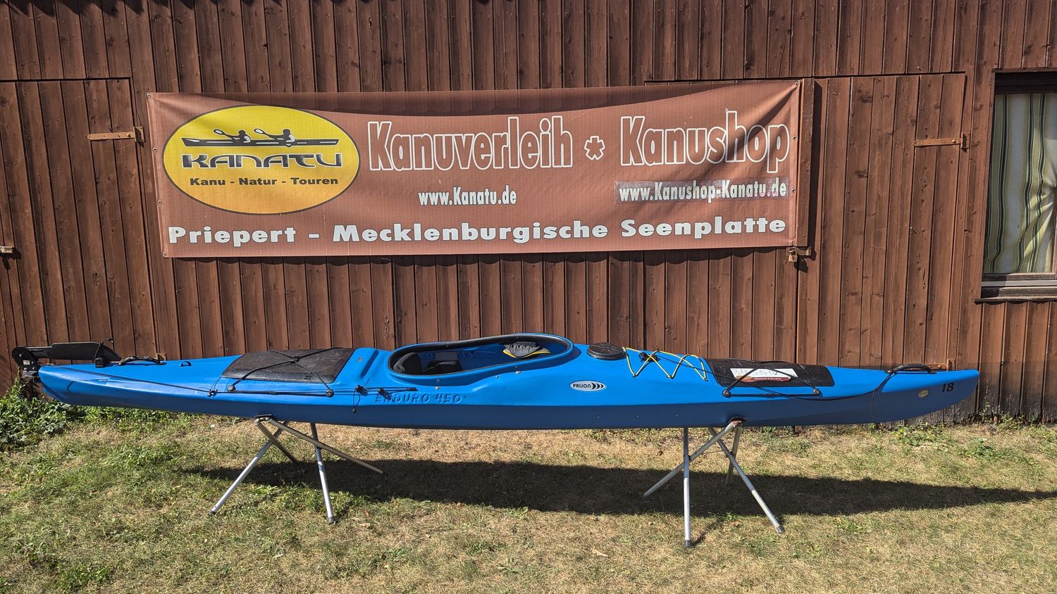 Prijon Enduro 450 blau gebraucht Kajak mit Steueranlage Set 2025