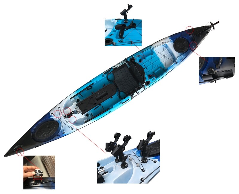 Draufansicht Bakas Angler 4.3 Angel Kajak in Blau Weiß Schwarz