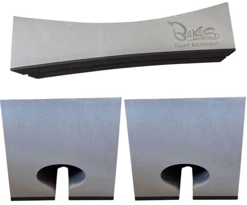 Oben im Ganzen unten das Seitenprofil von Bakas Dachträgerpolster Oval in Grau