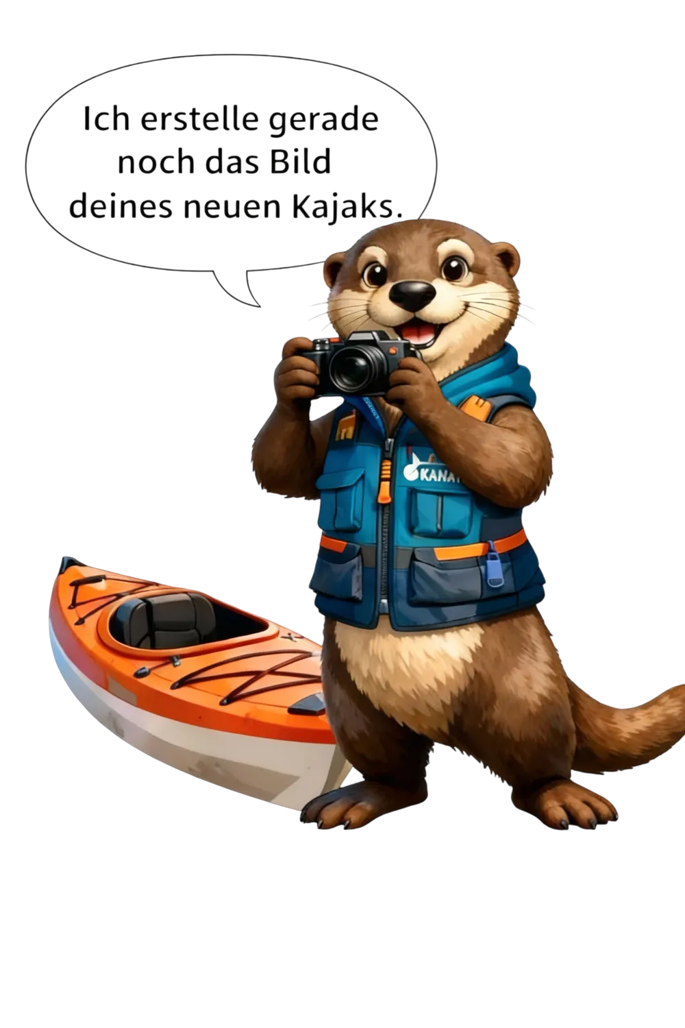 Unser Maskottchen welches demonstriert, das er das Bild deines neuen Kajak noch erstellt