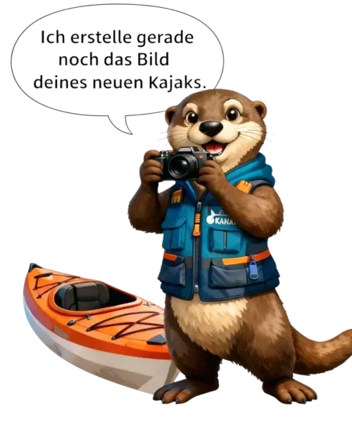 Unser Maskottchen welches demonstriert, das er das Bild deines neuen Kajak noch erstellt