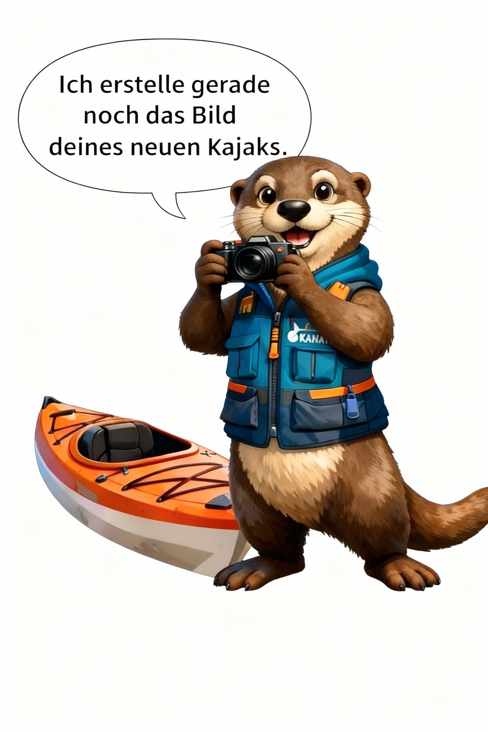 Unser Maskottchen welches demonstriert, das er das Bild deines neuen Kajak noch erstellt