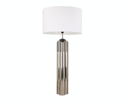 OBELISK TABLE LAMP – POLISHED STAINLESS & WHITE