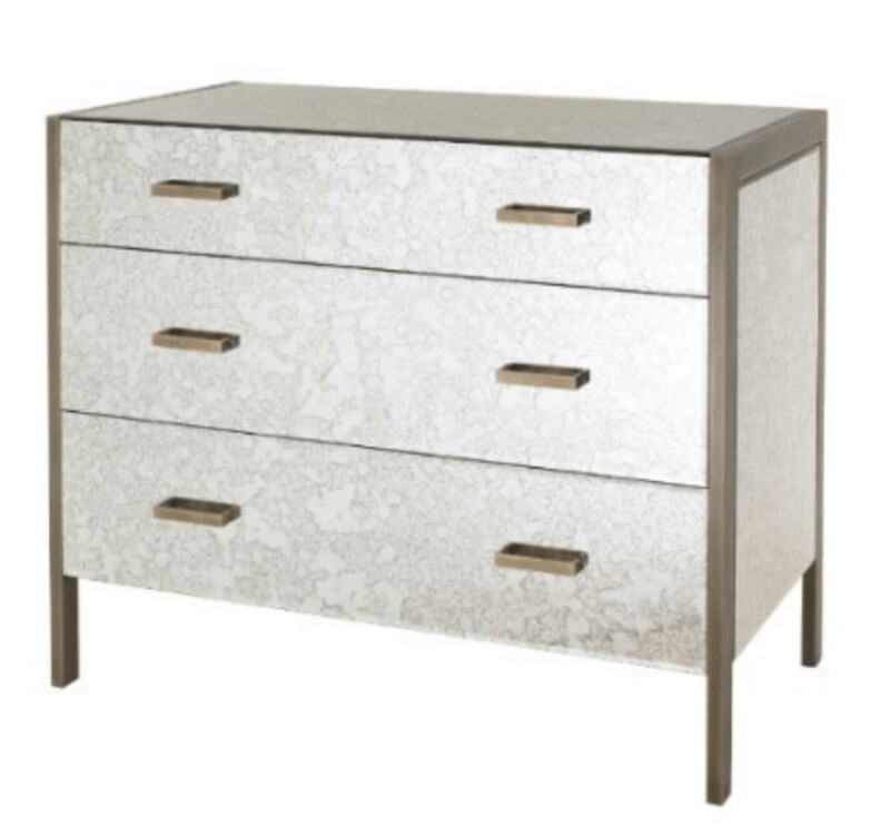 Antique Mirror 3 Drawer Chest with Antique Brass Finish Legs and Handles