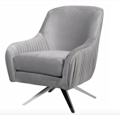 Soft Grey Swivel Occasional Chair with Pleating