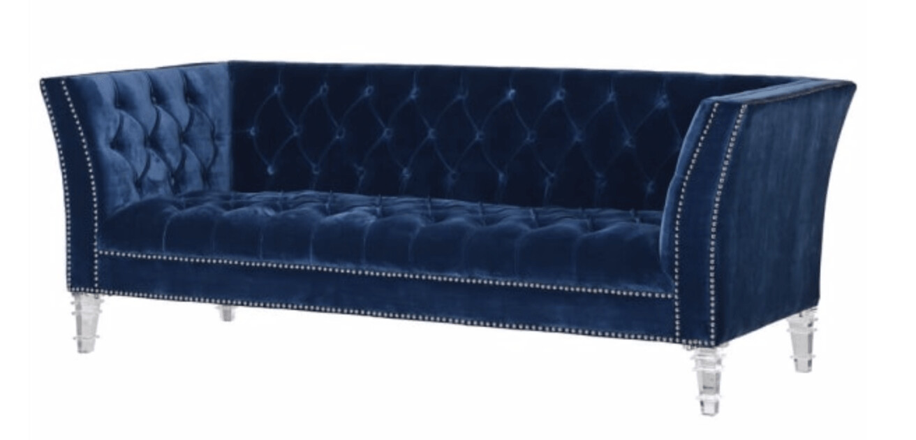 Deep Blue 3 Seater Sofa with Acrylic Feet