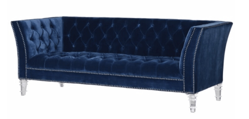 Deep Blue 3 Seater Sofa with Acrylic Feet